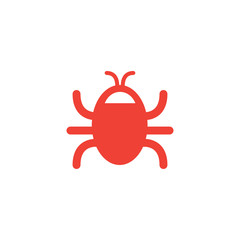 Bug Red Icon On White Background. Red Flat Style Vector Illustration.