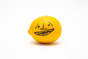 Smiley face.Oranges Drawing on face on white background.