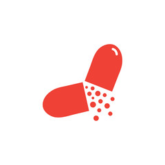 Capsule Red Icon On White Background. Red Flat Style Vector Illustration.