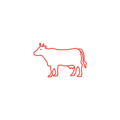 Cow Line Red Icon On White Background. Red Flat Style Vector Illustration.