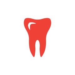 Tooth Red Icon On White Background. Red Flat Style Vector Illustration.