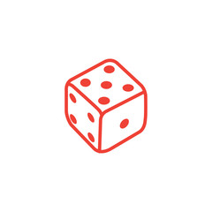 Casino Dice Line Red Icon On White Background. Red Flat Style Vector Illustration.