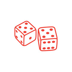Casino Dice Line Red Icon On White Background. Red Flat Style Vector Illustration.
