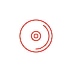 DVD or CD Line Red Icon On White Background. Red Flat Style Vector Illustration.