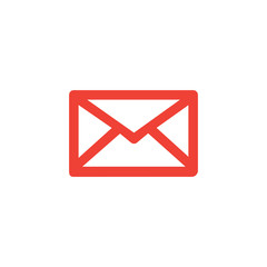 Email Red Icon On White Background. Red Flat Style Vector Illustration