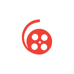 Film Reel Red Icon On White Background. Red Flat Style Vector Illustration.