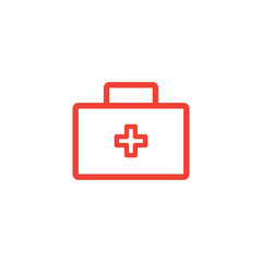 First Aid Box Line Red Icon On White Background. Red Flat Style Vector Illustration.