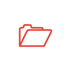 Folder Line Red Icon On White Background. Red Flat Style Vector Illustration.