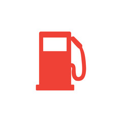 Gas Station Red Icon On White Background. Red Flat Style Vector Illustration.