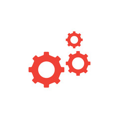 Gear Red Icon On White Background. Red Flat Style Vector Illustration.