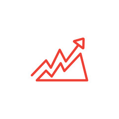 Growing Graph Line Red Icon On White Background. Red Flat Style Vector Illustration.