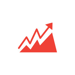 Growing Graph Red Icon On White Background. Red Flat Style Vector Illustration.