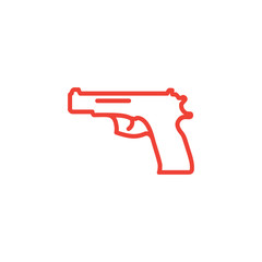 Gun Line Red Icon On White Background. Red Flat Style Vector Illustration.