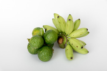 Bananas and bergamot on a white background