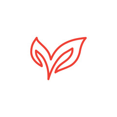 Leaf Line Red Icon On White Background. Red Flat Style Vector Illustration.