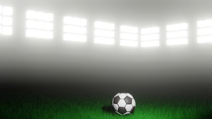 3d rendering of soccer ball with stadium lights