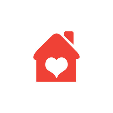 Lovely Home Red Icon On White Background. Red Flat Style Vector Illustration.