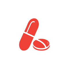 Medicine Red Icon On White Background. Red Flat Style Vector Illustration.