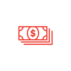 Money Line Red Icon On White Background. Red Flat Style Vector Illustration.