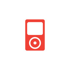 Music Player Red Icon On White Background. Red Flat Style Vector Illustration.