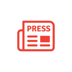 Newspaper Red Icon On White Background. Red Flat Style Vector Illustration.