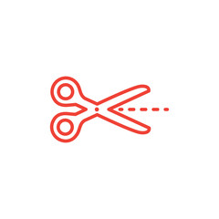 Scissor Line Red Icon On White Background. Red Flat Style Vector Illustration.