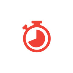 Stopwatch Red Icon On White Background. Red Flat Style Vector Illustration.