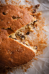Traditionally home baked farmhouse sultana or dried fruit light sponge cake 