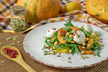 chickpeas arugula and mozzarella pumpkin salad