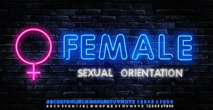 Female neon logo. LGBT neon signs vector design template. light banner design element colorful modern design trend, night bright advertising, bright sign. Vector illustration
