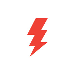 Thunderbolt Red Icon On White Background. Red Flat Style Vector Illustration.