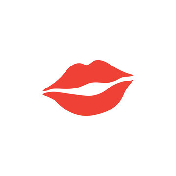 Woman Lips Red Icon On White Background. Red Flat Style Vector Illustration