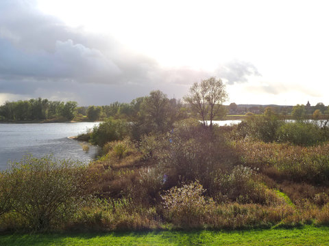 Blick auf die Elbe in der Herbstsonne im Biosph&auml;renreservat Elbtalaue