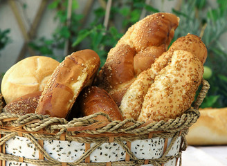 Tasty homemade French baguette bread in the basket.