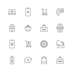 E-commerce icon. Business shopping purchase retail pictograms market tags vector thin line symbols. Shop and retail, purchase and basket illustration