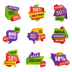 Special offer tags. Discount ads banners best selling promotional text colored sticker and labels vector badges collection. Special promotion and advertising marketing