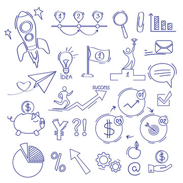 Finance doodle. Business commerce money investment and growth bank vector sketch icons set. Illustration finance money doodle, stock sketch financial