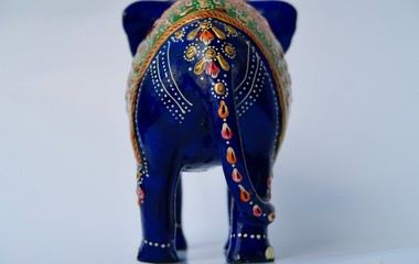 elephant back made in ceramic and painted with indues motifs - obrazy, fototapety, plakaty