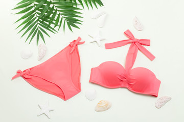 Swimwear set with seashells and palm leaf