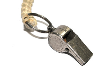 Vintage Metal Police Man or Referee  Whistle On White Background