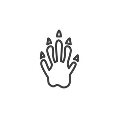 Fototapeta na wymiar Raccoon paw print line icon. linear style sign for mobile concept and web design. Raccoon animal footprint outline vector icon. Symbol, logo illustration. Vector graphics