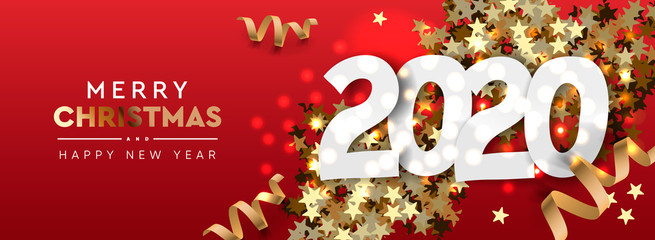 2020 Happy New Year background. Merry Christmas horizontal banner. Vector illustration.