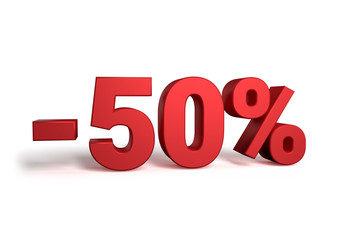 50% discount sale promotion off 3d rendered isolated on white background.