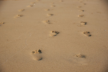 Background of footprints on the beach
