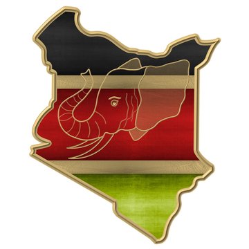 Die Farben und Landkarte von Kenia mit goldenem Elefantenkopf