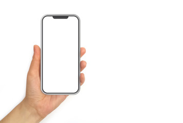 Hand Holding Mobile Phone With White Screen