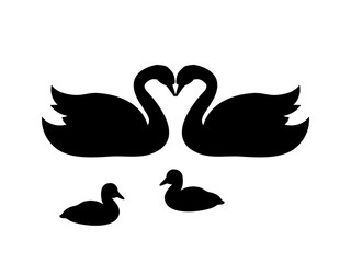 Swan family. Silhouettes of birds