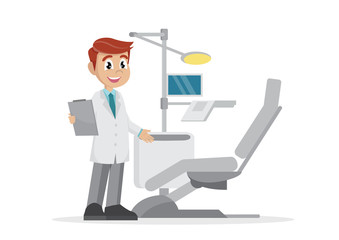 Cartoon character, Dentist invites in his office.