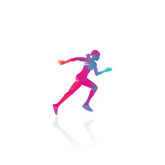 Naklejka na ściany i meble Women Fitness Runner Club logo design. Running Women logo design. Healthy run logo concept