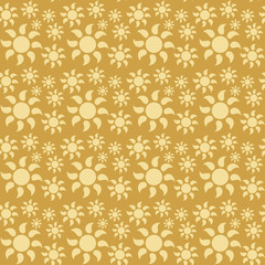 Simple flat flowers with petals in the form of drops, seamless pattern.